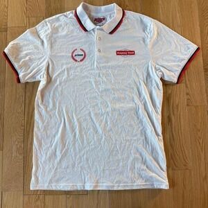 Prince Happy Dad Polo Shirt Mens Large White Red Blue Tennis Seltzer Logo